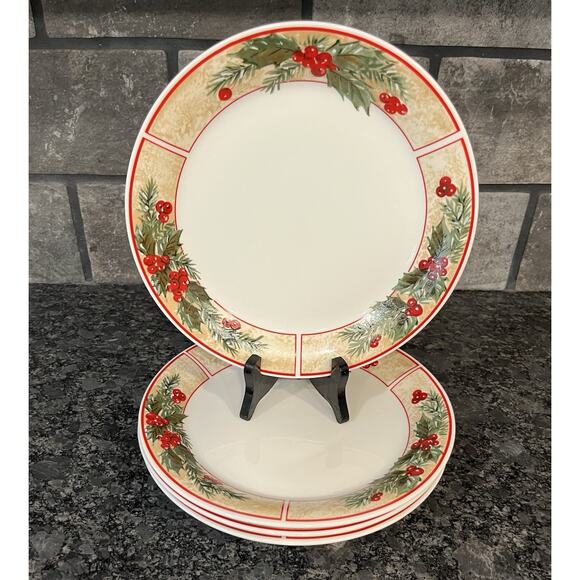 4 Vintage Gibson Christmas Mistletoe Holly Berry Pattern Dinner Plates Holiday - Picture 1 of 5